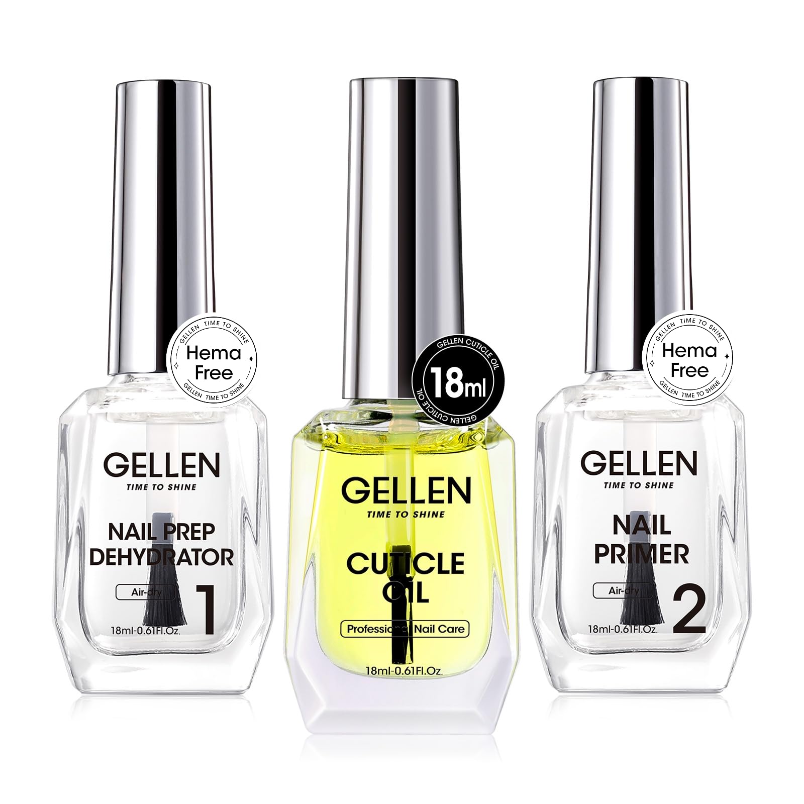 GELLEN Nail Dehydrator, Primer & Cuticle Oil 18ML – HEMA-Free Acid-Free Nail Prep Kit for Gel Polish & Acrylics