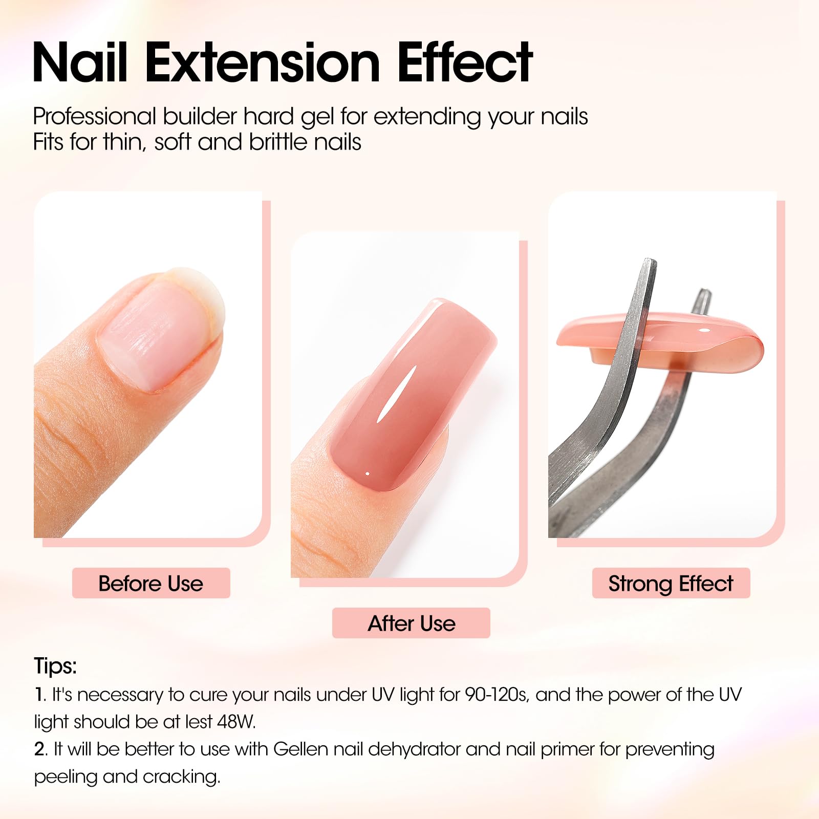GELLEN Builder Gel Nude Pink – UV/LED Hard Gel for Nails Extensions & Overlays (30g) + 20 Nail Forms