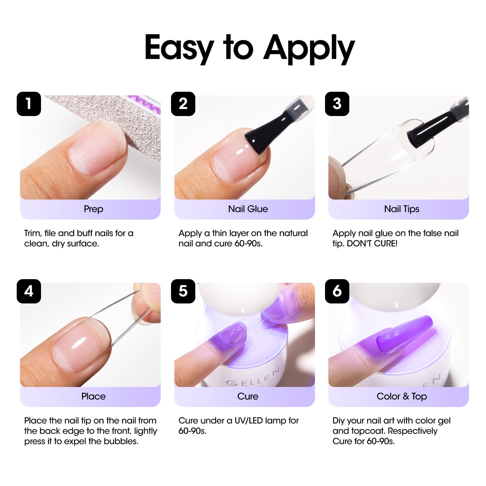 GELLEN 2 Pcs Gel Nail Glue – 4 in 1 UV Extension Glue for Tips, Base Coat & Rhinestones