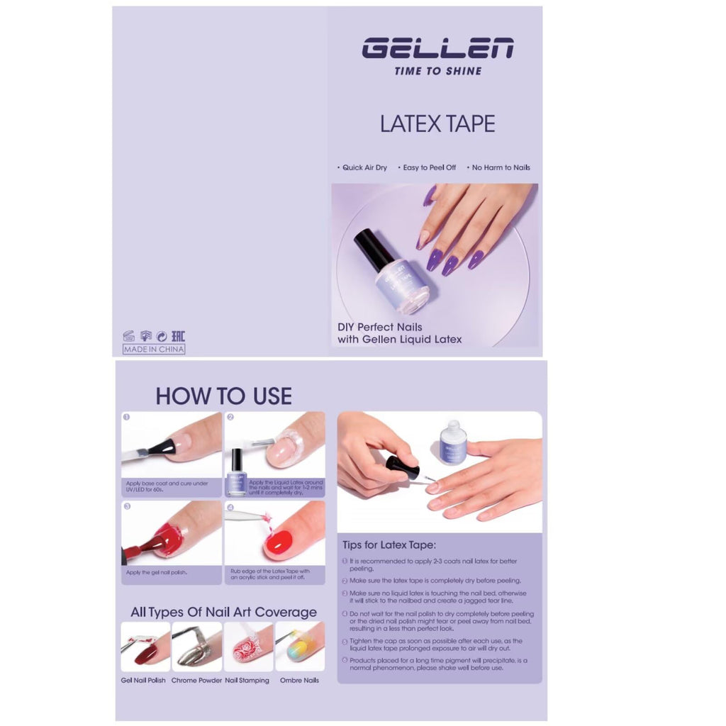 GELLEN Latex Tape for Nails | Peel-Off Cuticle Barrier, Fast-Drying Nail Art Protector (2×15ml)