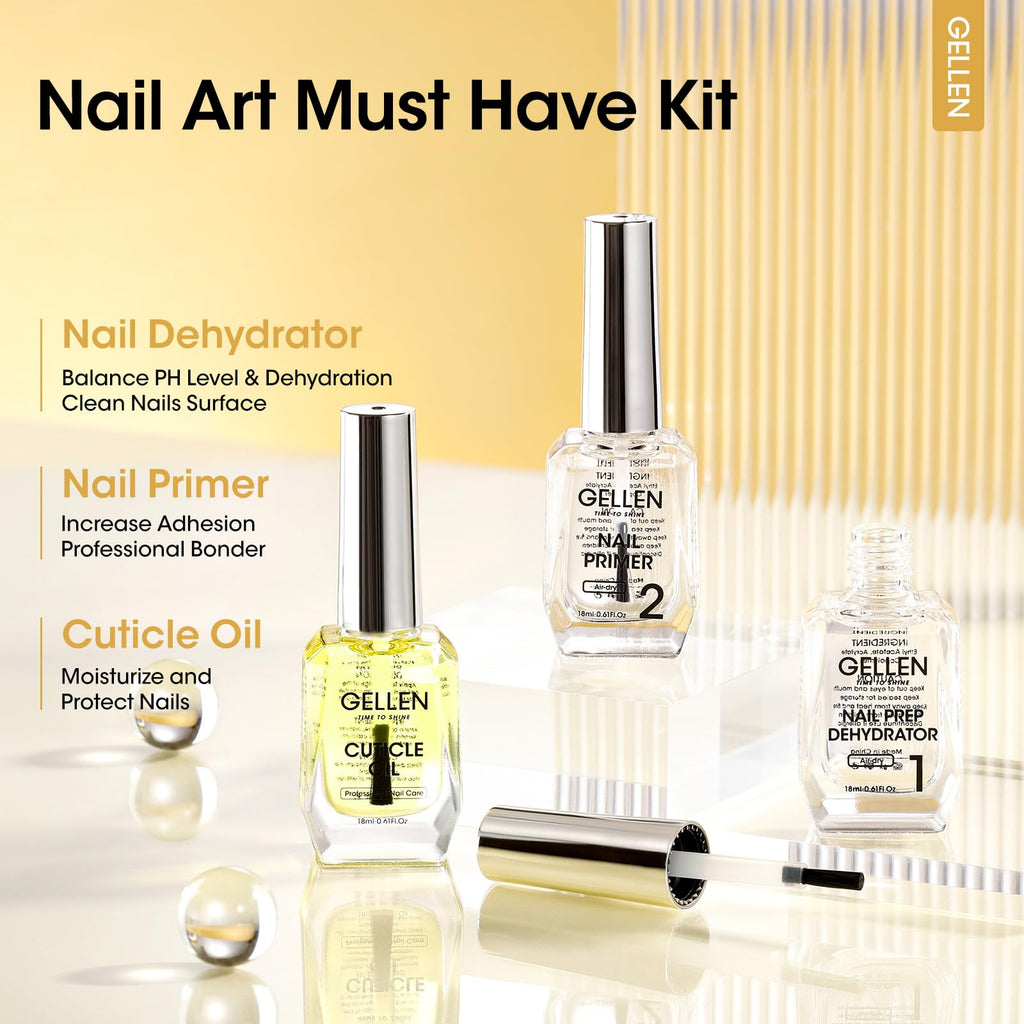 GELLEN Nail Dehydrator, Primer & Cuticle Oil 18ML – HEMA-Free Acid-Free Nail Prep Kit for Gel Polish & Acrylics