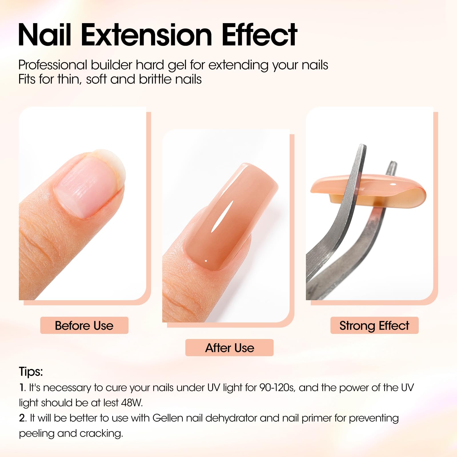 GELLEN Builder Gel Nails Extensions – Nude 30g, UV/LED, 20 Nail Forms