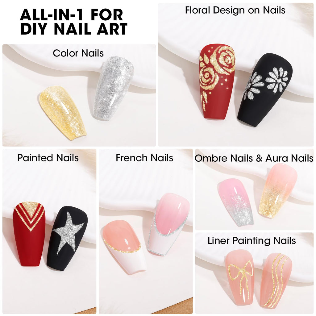 GELLEN Painting Gel for Nails – Champagne Gold & Sparkling Silver, HEMA-Free, UV/LED Cured