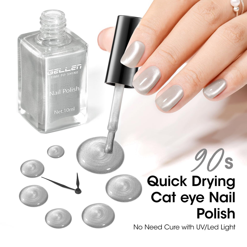 GELLEN Quick Dry Cat Eye Nail Polish Kit – Pink Silver Champagne Magnetic 3D Cat Eye