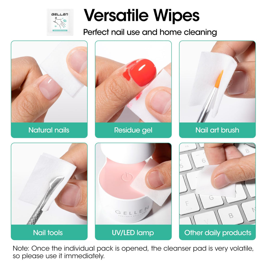 GELLEN Gel Polish Remover Pad Kit – 400 Pack, Acetone Pads + Alcohol Wipes, Travel Ready