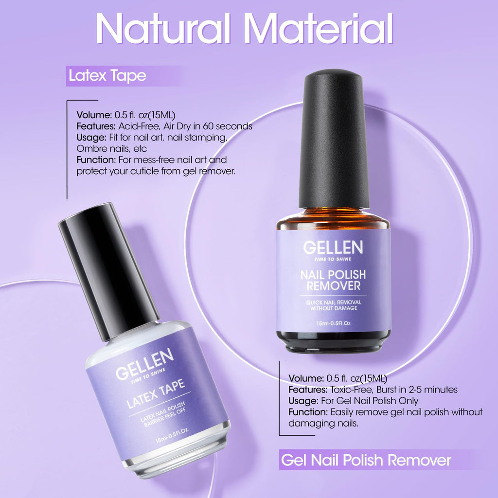 GELLEN Gel Nail Polish Remover Kit – Gentle Gel Remover & Latex Barrier Tape