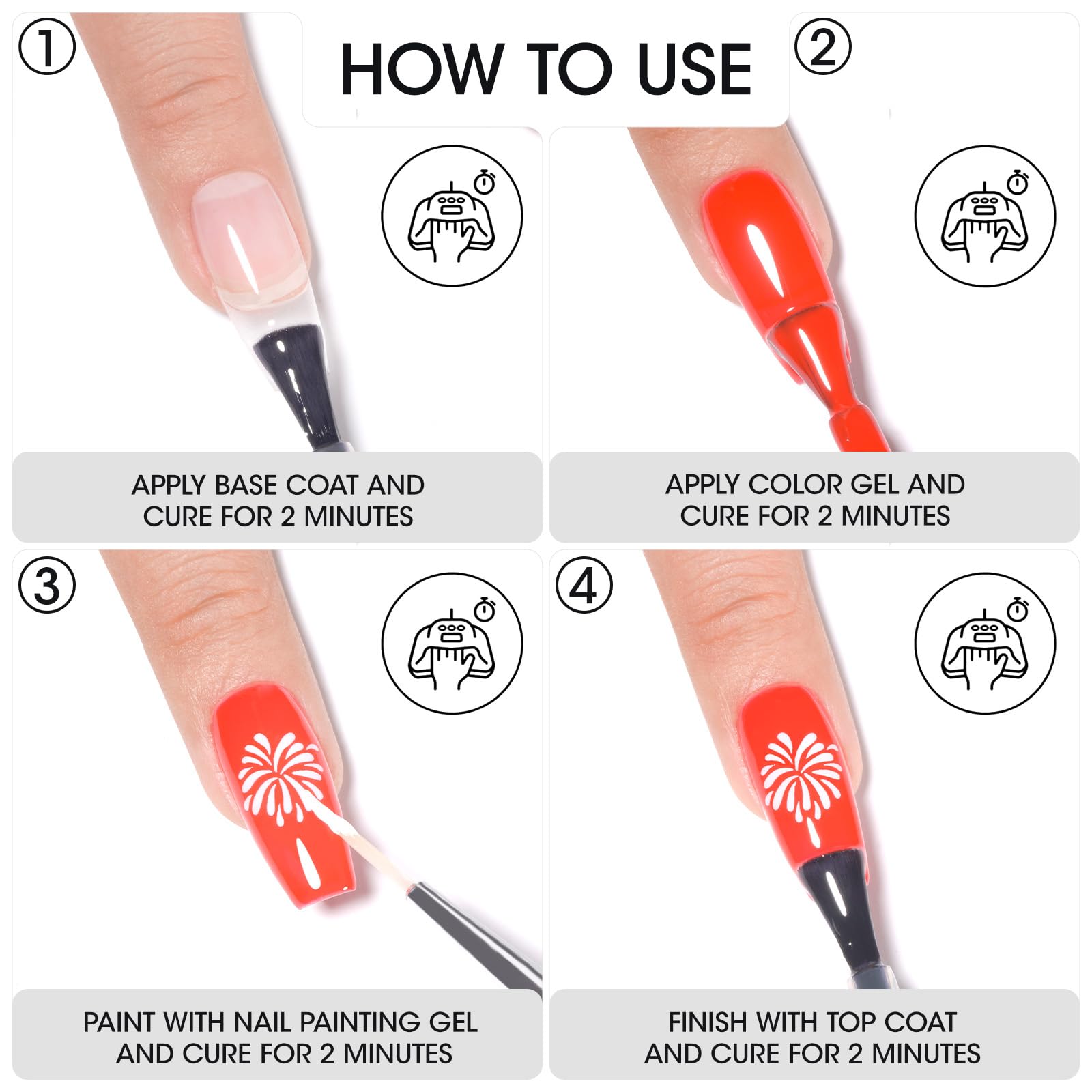GELLEN Nail Painting Gel 2Pcs 8g – Black & White No-Wipe Nail Art Gel for Liner, Florals & French