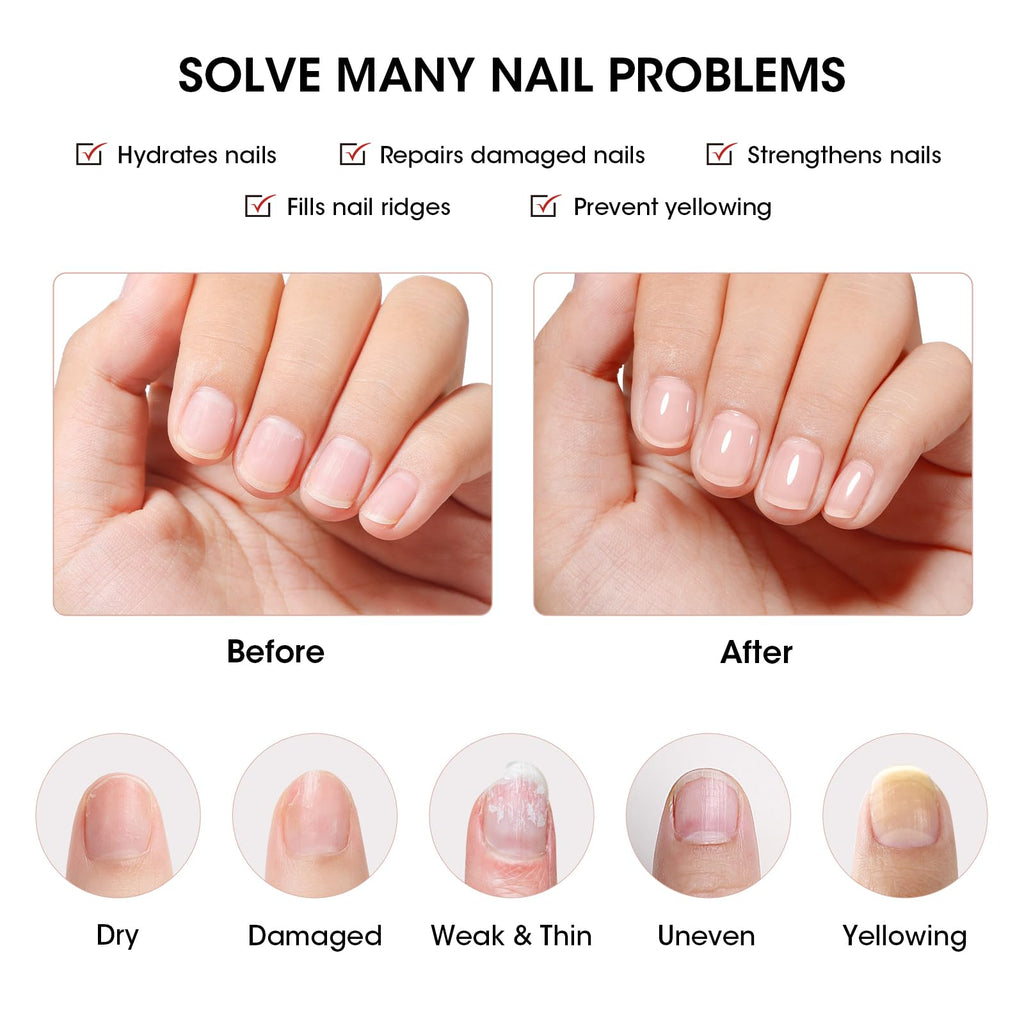 GELLEN Clear Ridge Filling Base Coat — Sheer Nude Tint, Strengthen & Nourish Nails
