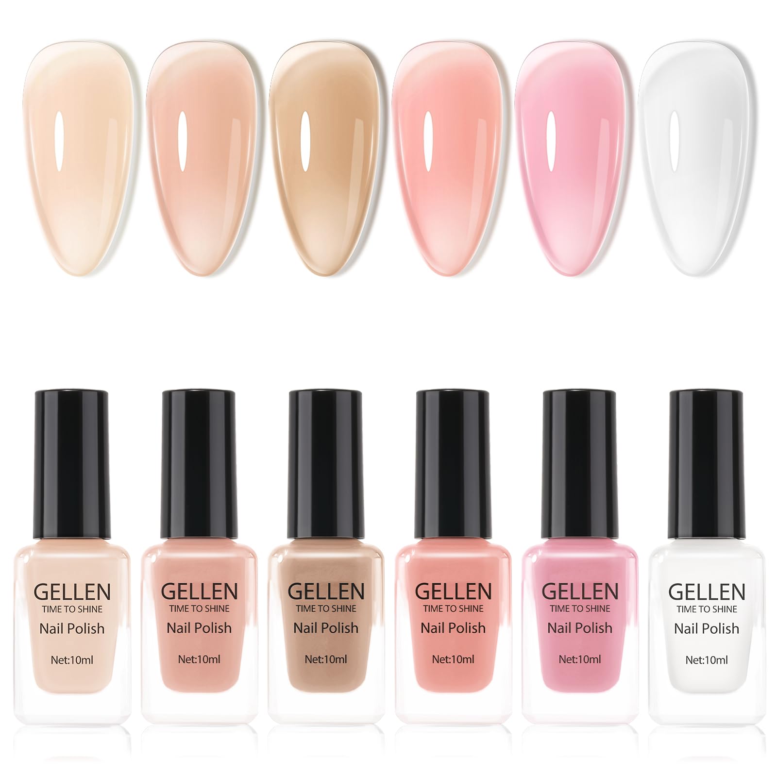 GELLEN Sheer Nude Jelly Nail Polish Set – 6 Colors, Quick Dry, 4-Free, HEMA-Free, Non-Toxic