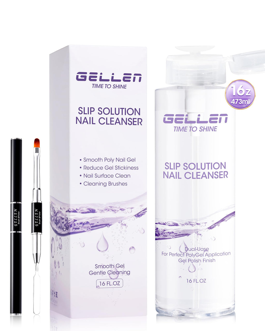 GELLEN 473ml Slip Solution for Polygel Nails with Pump Bottle – Nail Brush Included