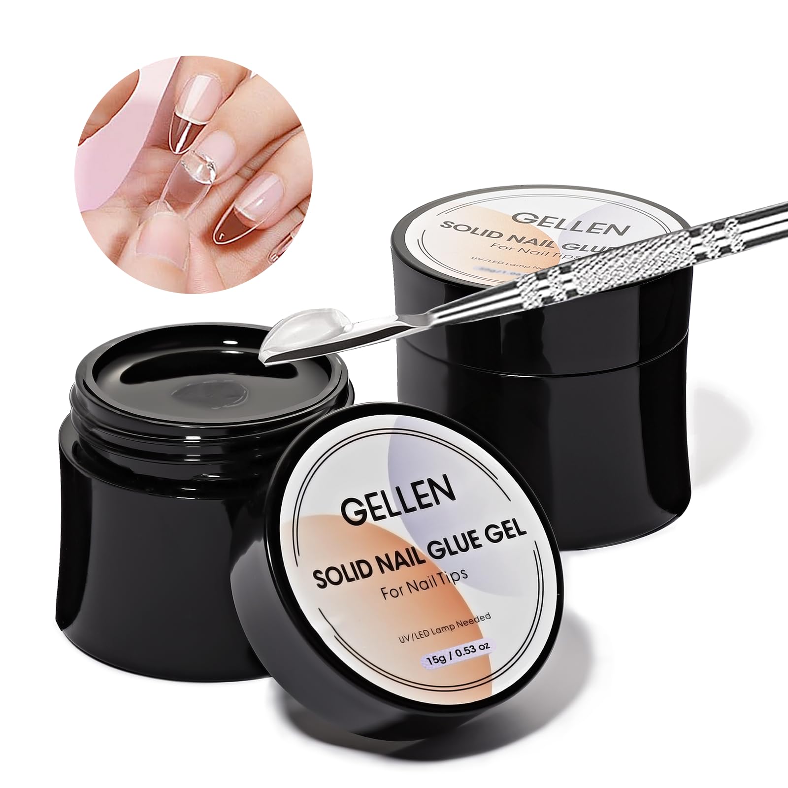 Gellen 2pc Solid Nail Glue Set – 15g Each, Clear, Quick Cure