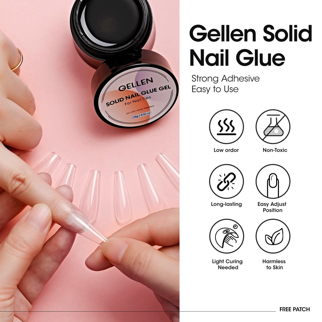 Gellen 2pc Solid Nail Glue Set – 15g Each, Clear, Quick Cure