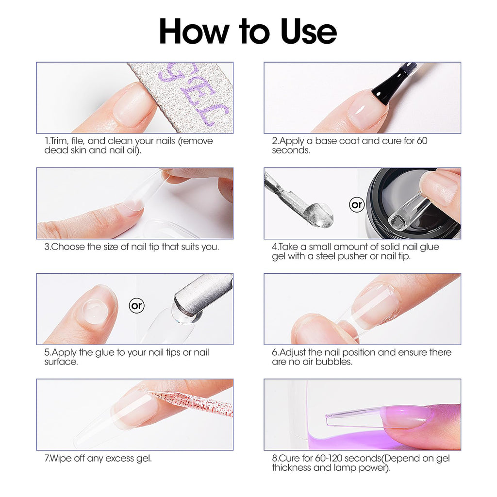GELLEN Solid Nail Glue Set with Remover – 60ml Remover, 15g Gel for Tips & Press-Ons