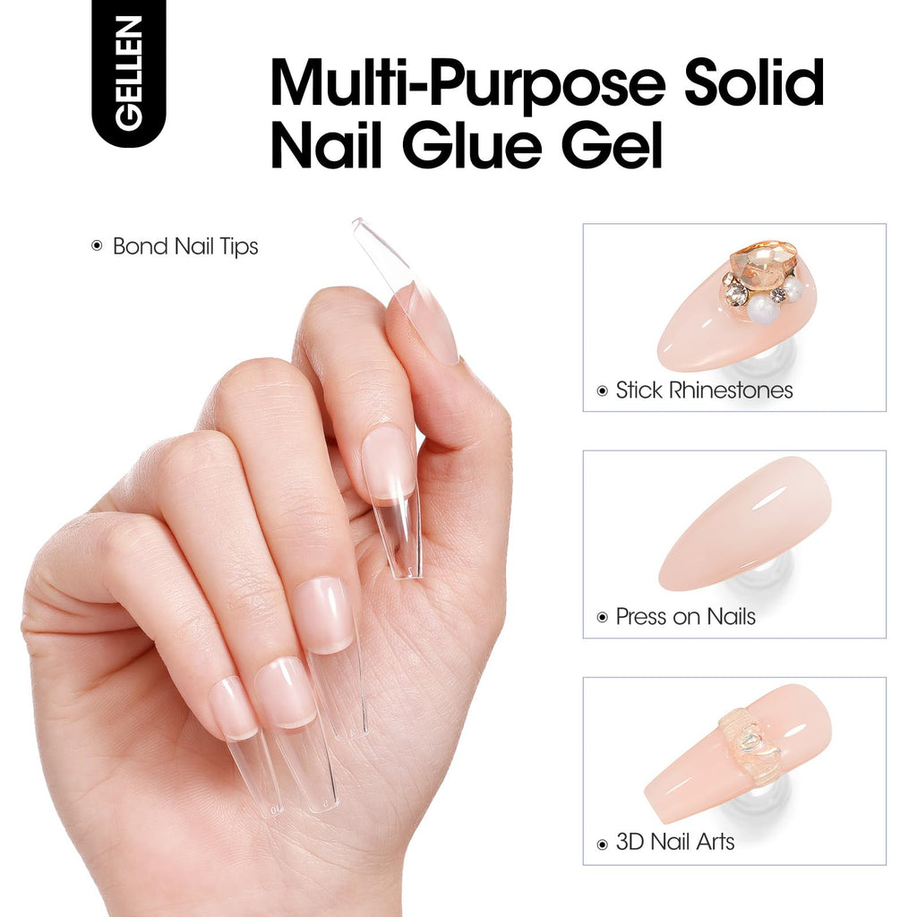 GELLEN Solid Nail Glue Set with Remover – 60ml Remover, 15g Gel for Tips & Press-Ons
