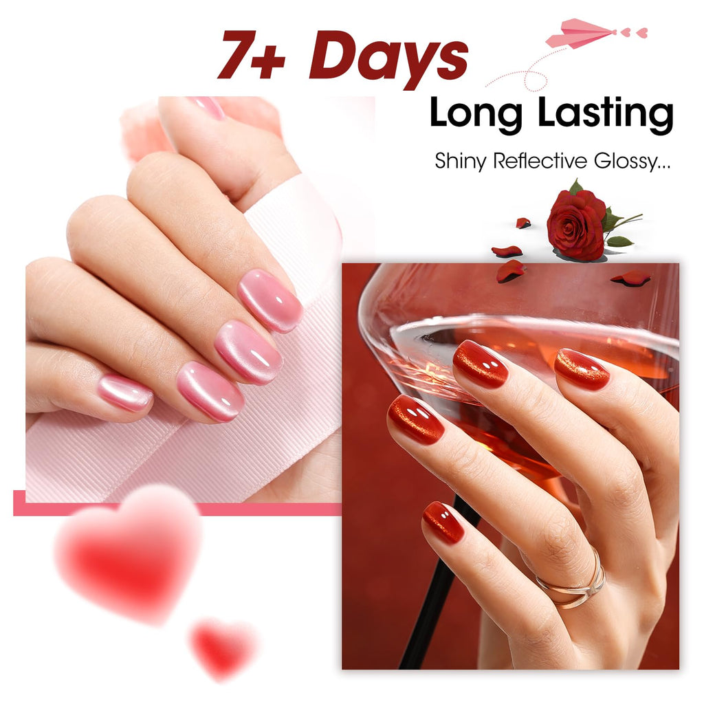 GELLEN Quick Dry Cat Eye Nail Polish Kit – Magnetic 3D Shimmer (Valentines Gift)
