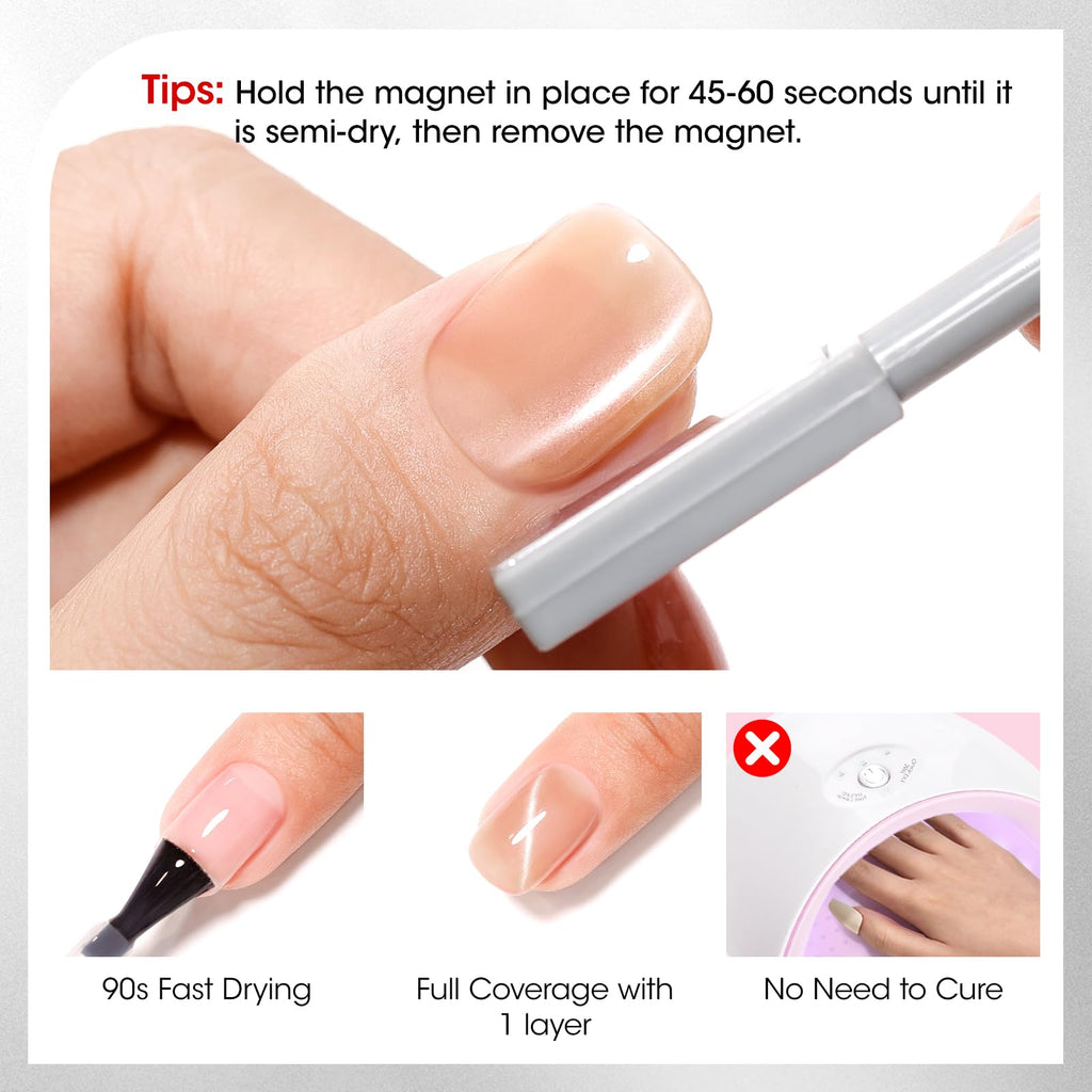 GELLEN Quick Dry Cat Eye Nail Polish Kit – Pink Silver Champagne Magnetic 3D Cat Eye