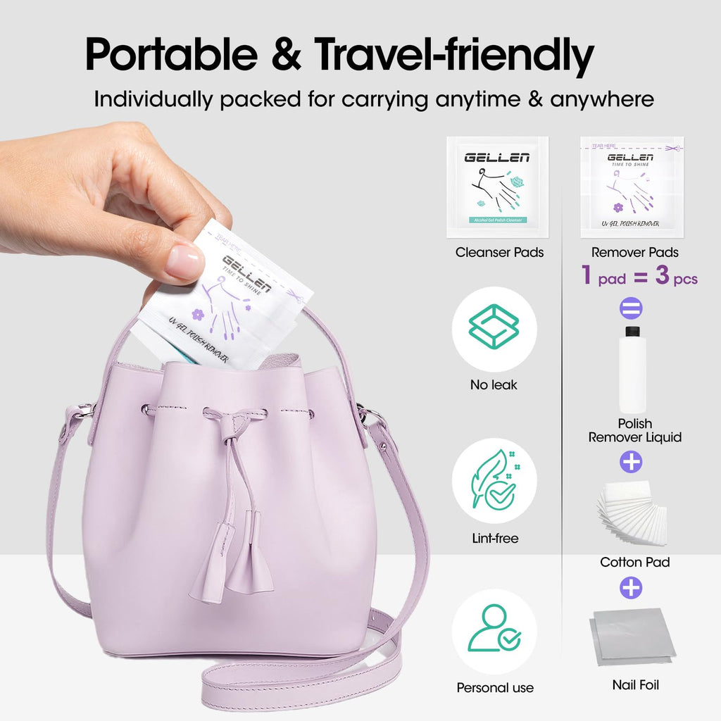 GELLEN Gel Polish Remover Pad Kit – 400 Pack, Acetone Pads + Alcohol Wipes, Travel Ready