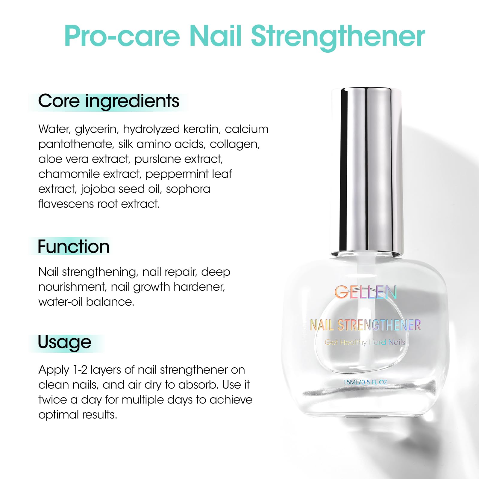 GELLEN Unscent Nail Strengthener – 8-in-1 Clear Nail Repair (15ml)