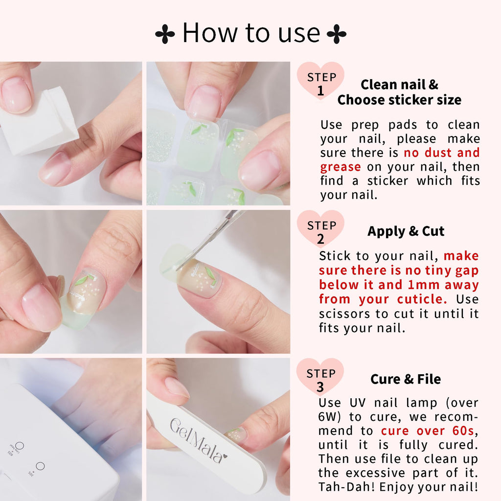 GelMala Oriental Design Semi-Cured Gel Nail Strips – Easy, Long-Lasting At-Home Manicure