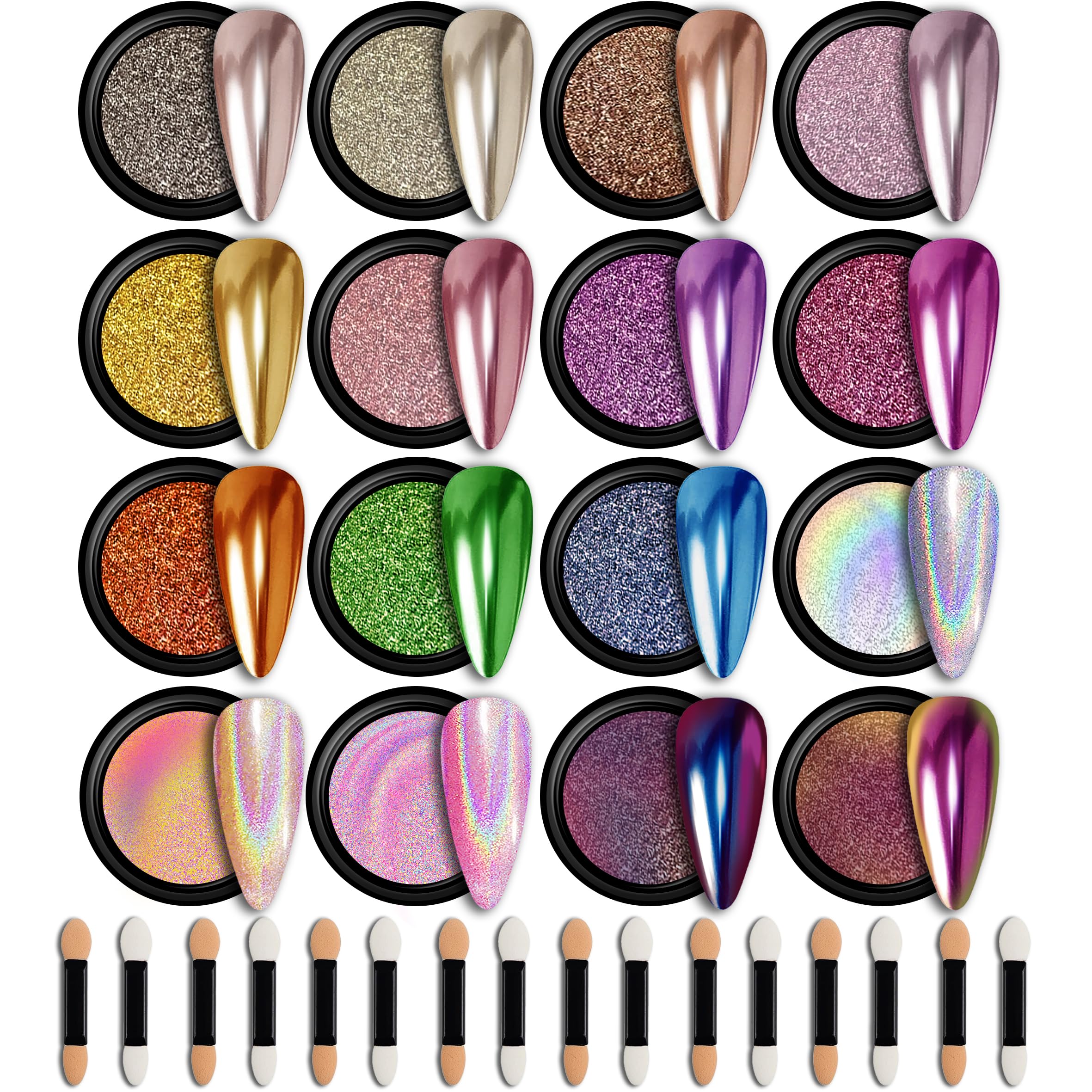 GEL PARTY GELPARTY 16 Colors Chrome Nail Powder Set – Mirror & Holographic Finish