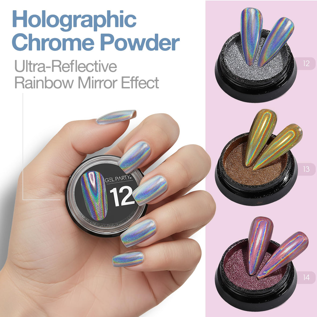 GEL PARTY GELPARTY 16 Colors Chrome Nail Powder Set – Mirror & Holographic Finish