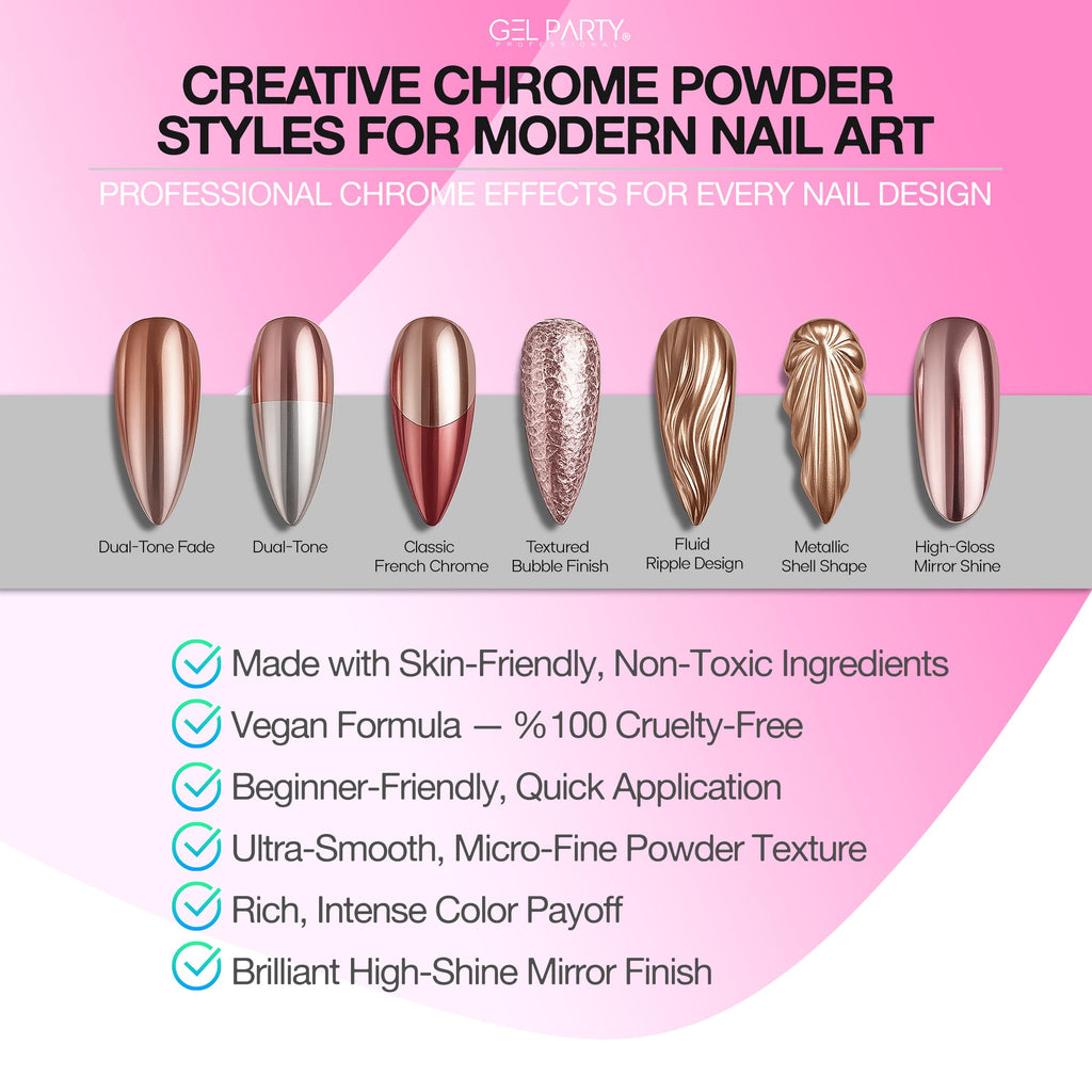 GEL PARTY GELPARTY 16 Colors Chrome Nail Powder Set – Mirror & Holographic Finish