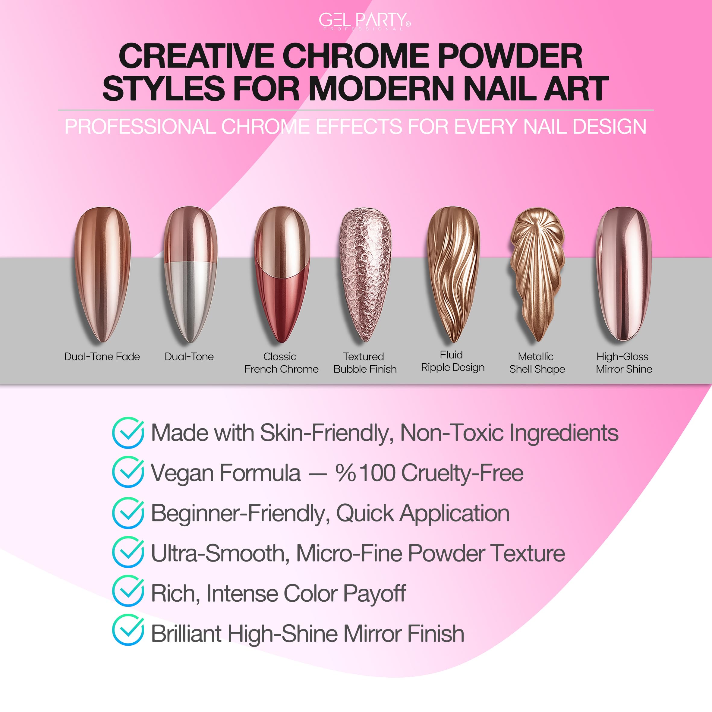 GEL PARTY GELPARTY 16 Colors Chrome Nail Powder Set – Mirror & Holographic Finish