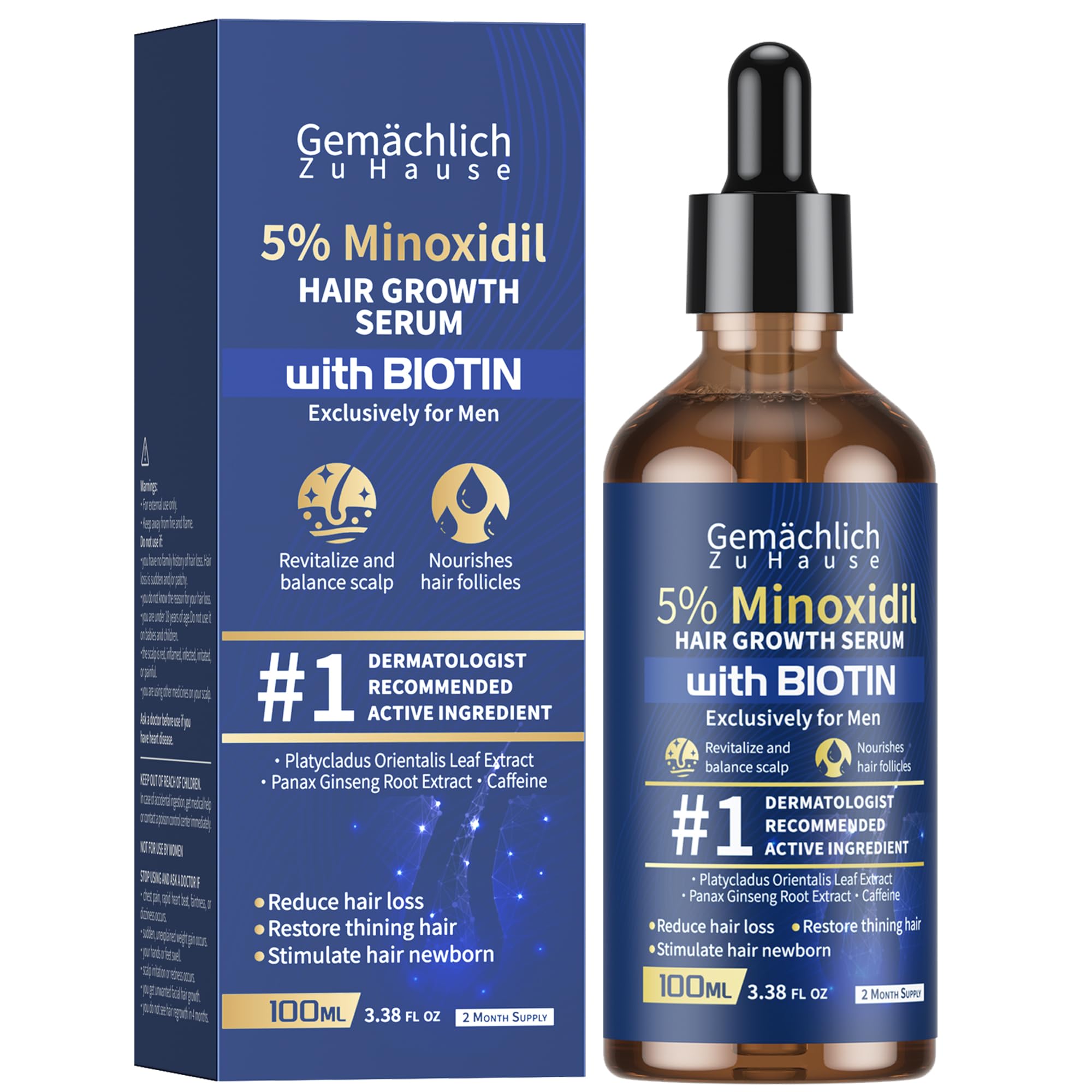 Gemächlich Zu Hause 5% Minoxidil for Men – Biotin, Rosemary & Caffeine, 100ml