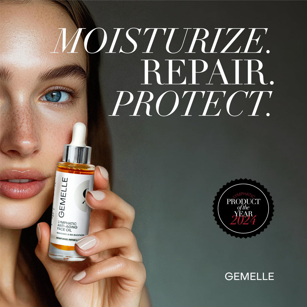 GEMELLE Lymphatic Anti-Aging Face Oil | Travel 15ml, Bakuchiol, Sea Buckthorn, Vitamins C, E & A