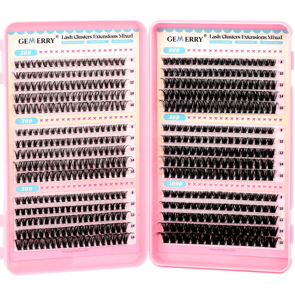 GEMERRY 565Pcs Lash Clusters D Curl Volume Kit – DIY Eyelashes (8-16mm, 30D-100D)