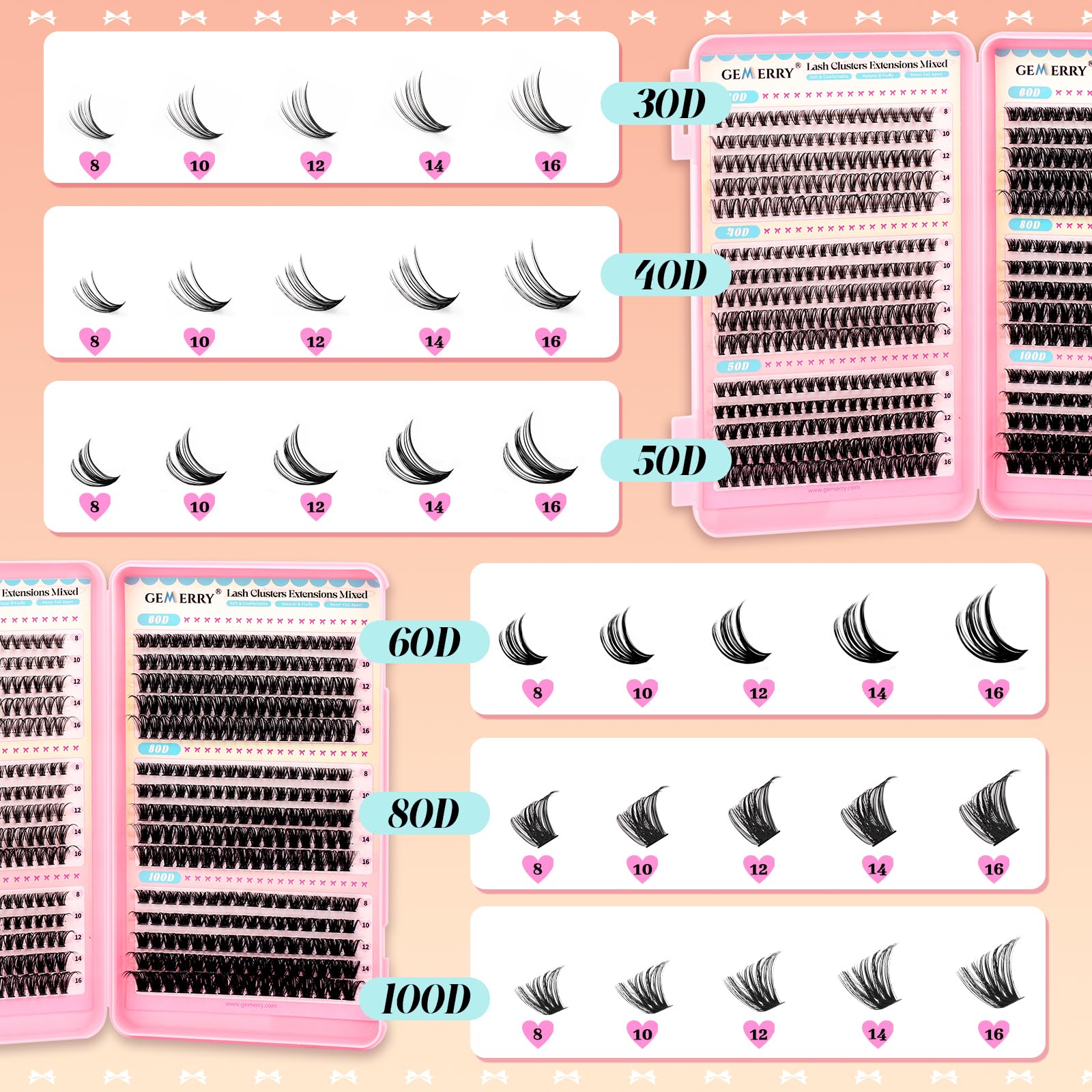 GEMERRY 565Pcs Lash Clusters D Curl Volume Kit – DIY Eyelashes (8-16mm, 30D-100D)