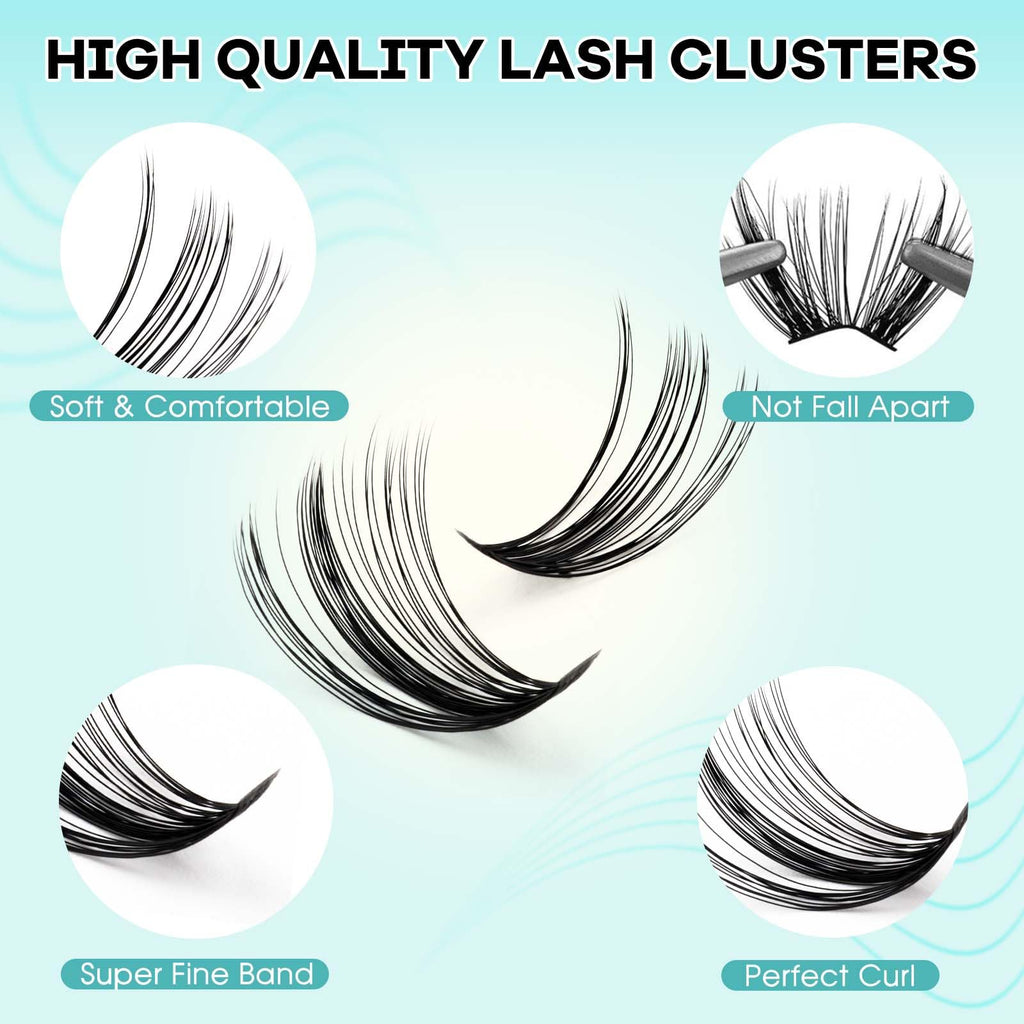 GEMERRY Lash Extension Kit 30D+40D Clusters | 280pcs, 10-18mm, Bond & Seal, Remover, Tweezers & Brush