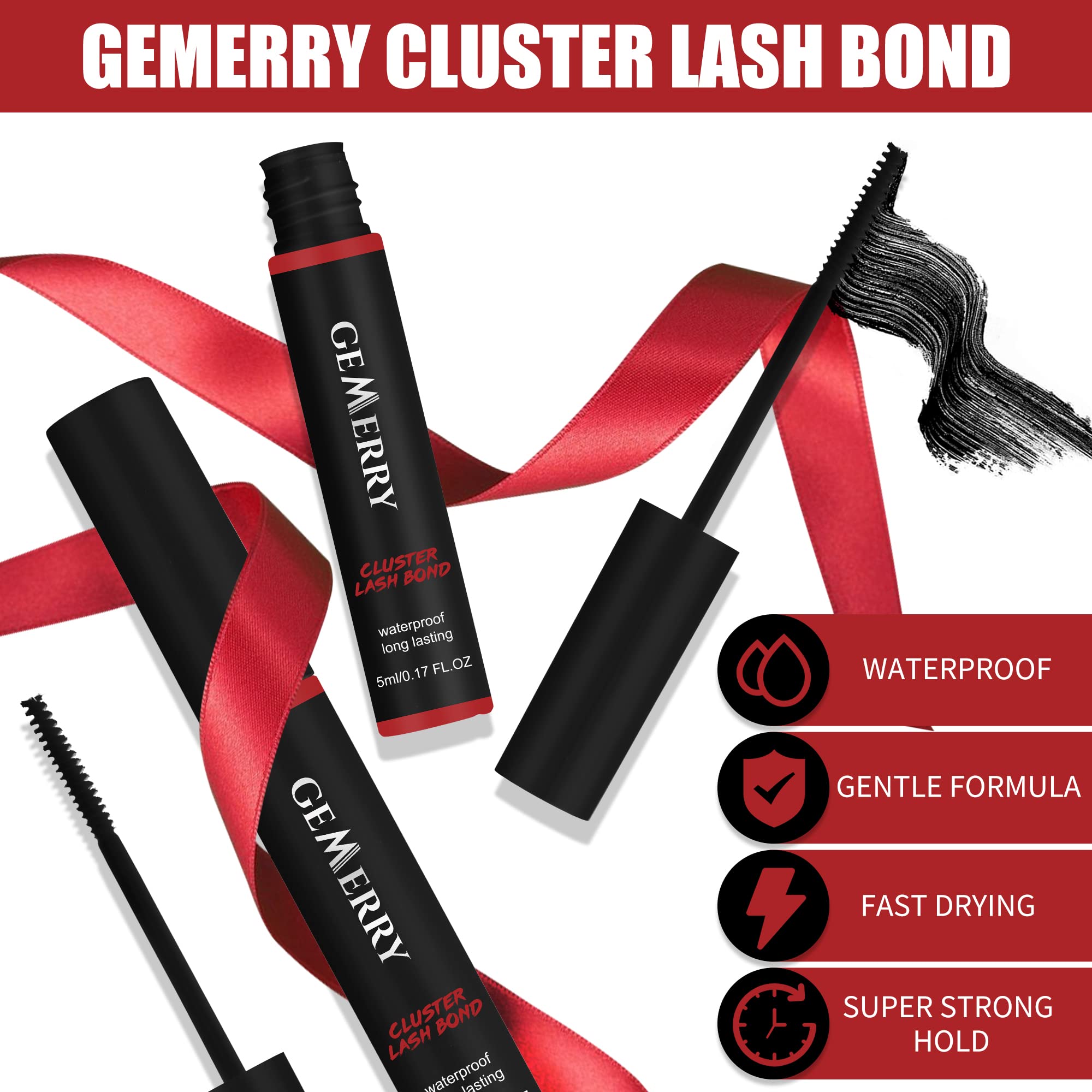 GEMERRY Lash Bond: Long-Lasting Cluster Lash Glue for Sensitive Eyes – Waterproof, Black