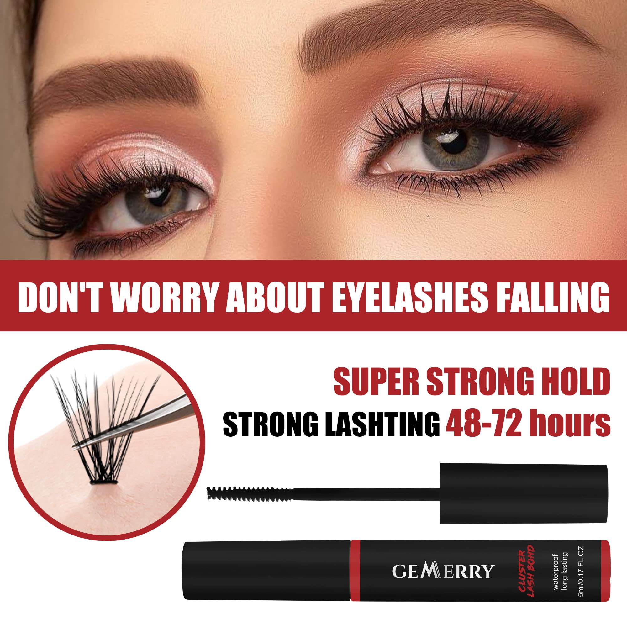 GEMERRY Lash Bond: Long-Lasting Cluster Lash Glue for Sensitive Eyes – Waterproof, Black