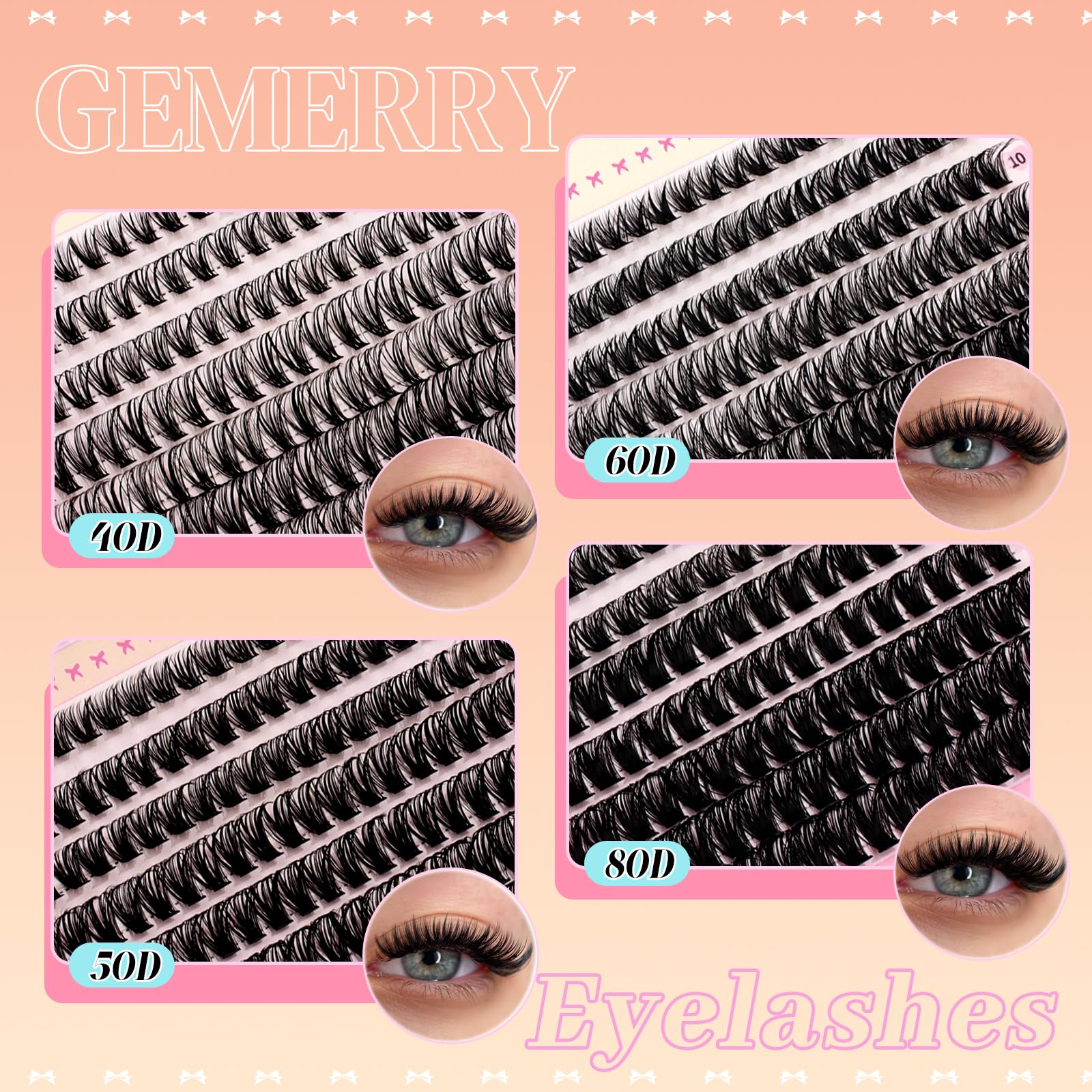 GEMERRY Lash Clusters – 4 Styles (40D, 50D, 60D, 80D) Fluffy DIY Eyelashes