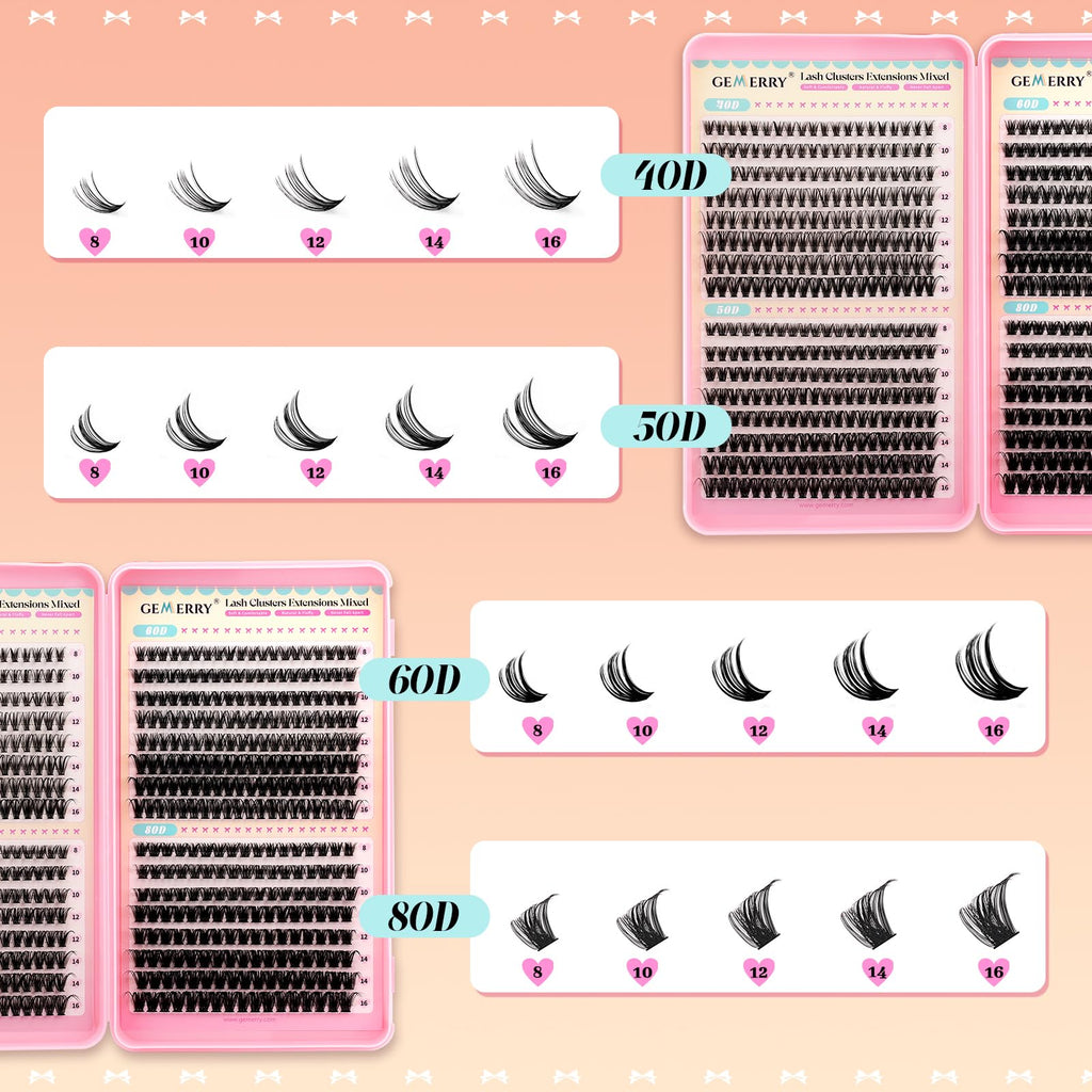 GEMERRY Lash Clusters – 4 Styles (40D, 50D, 60D, 80D) Fluffy DIY Eyelashes