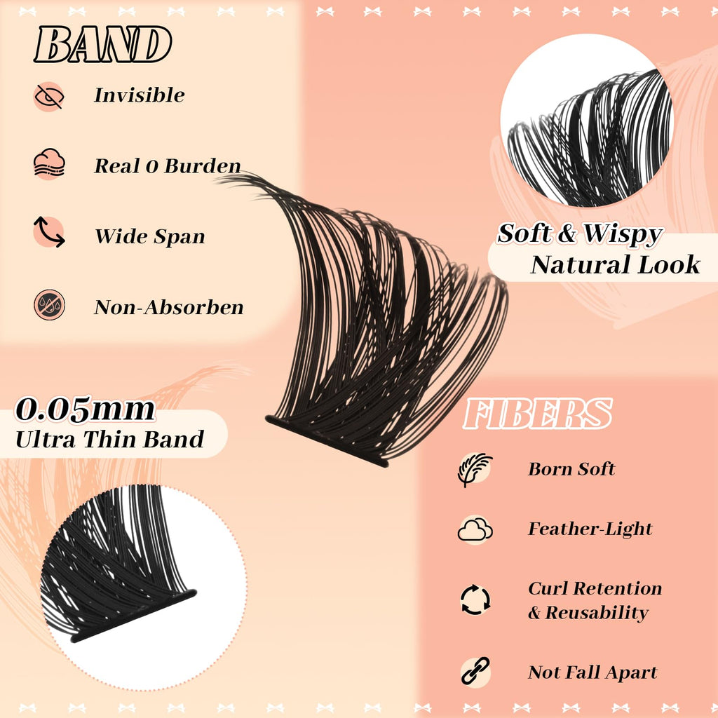 GEMERRY Lash Clusters – 4 Styles (40D, 50D, 60D, 80D) Fluffy DIY Eyelashes