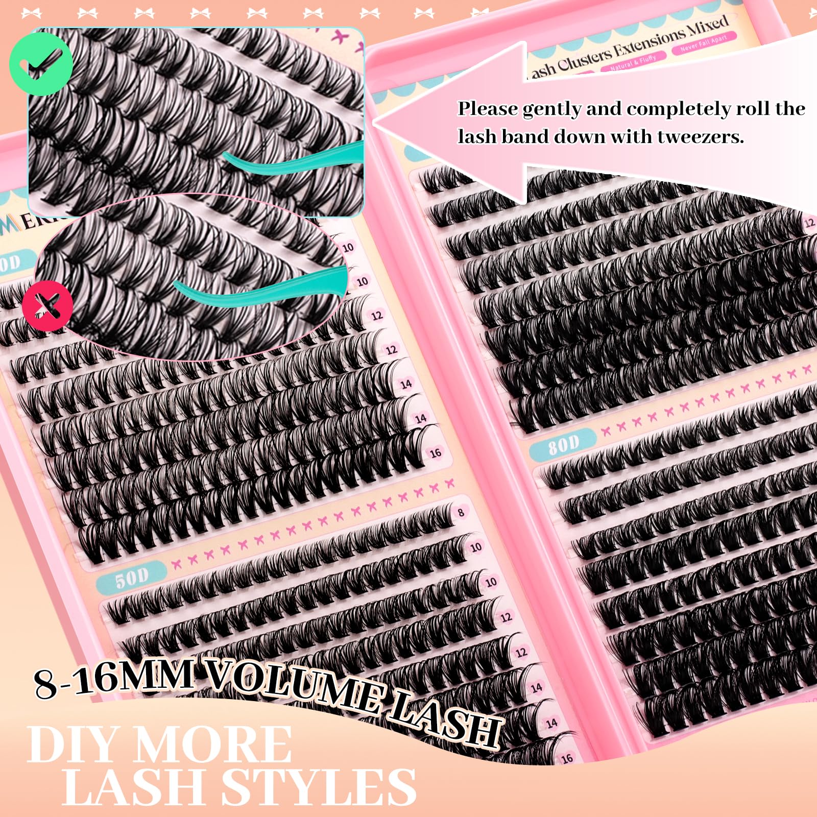 GEMERRY Lash Clusters – 4 Styles (40D, 50D, 60D, 80D) Fluffy DIY Eyelashes