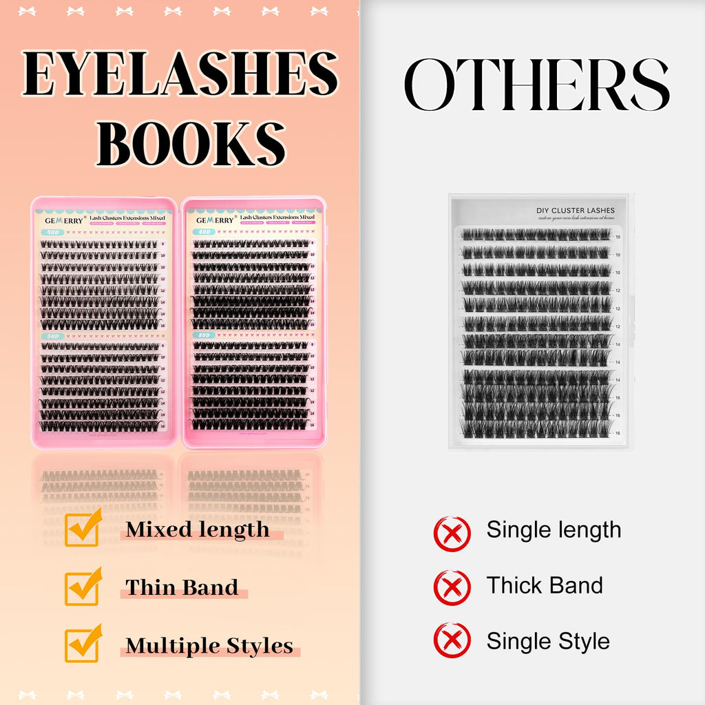 GEMERRY Lash Clusters – 4 Styles (40D, 50D, 60D, 80D) Fluffy DIY Eyelashes