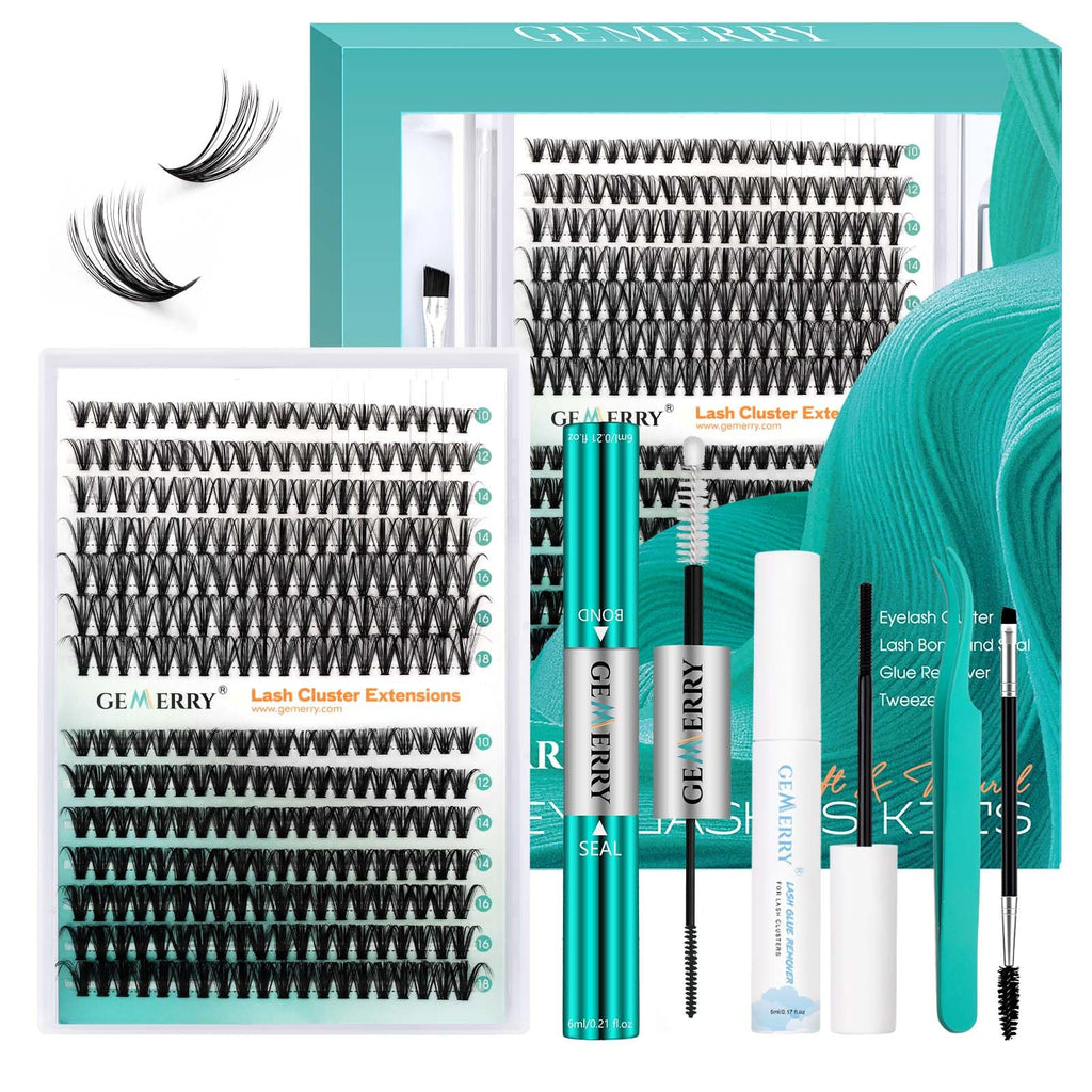 GEMERRY Lash Extension Kit 30D+40D Clusters | 280pcs, 10-18mm, Bond & Seal, Remover, Tweezers & Brush