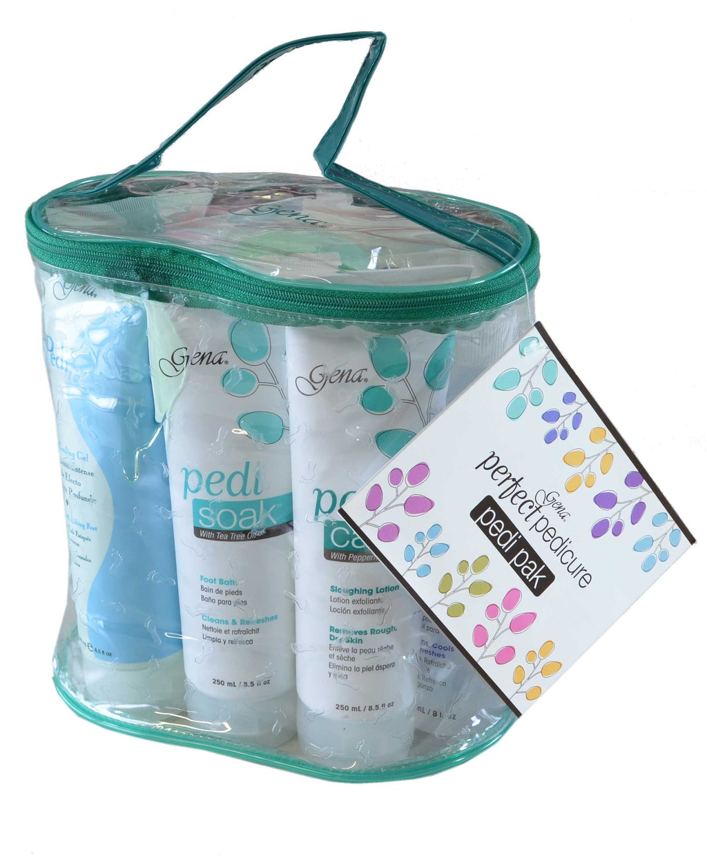 Gena Pedi Pak Intro Kit – 7-Piece At-Home Pedicure Set with Soak, Scrub, Pumice Stone & Tote