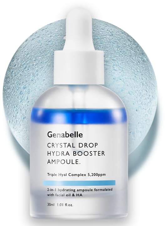 Genabelle Crystal Drop Hydra Booster Ampoule – Hyaluronic Acid Serum with Jojoba Oil & Panthenol | 1.01 fl oz