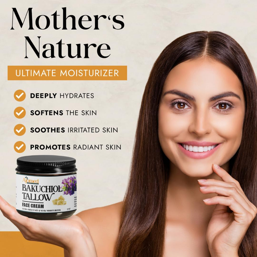 Generic Beef Tallow Face Cream with 2% Bakuchiol Oil – Handmade, Non-Greasy Anti-Aging Moisturizer