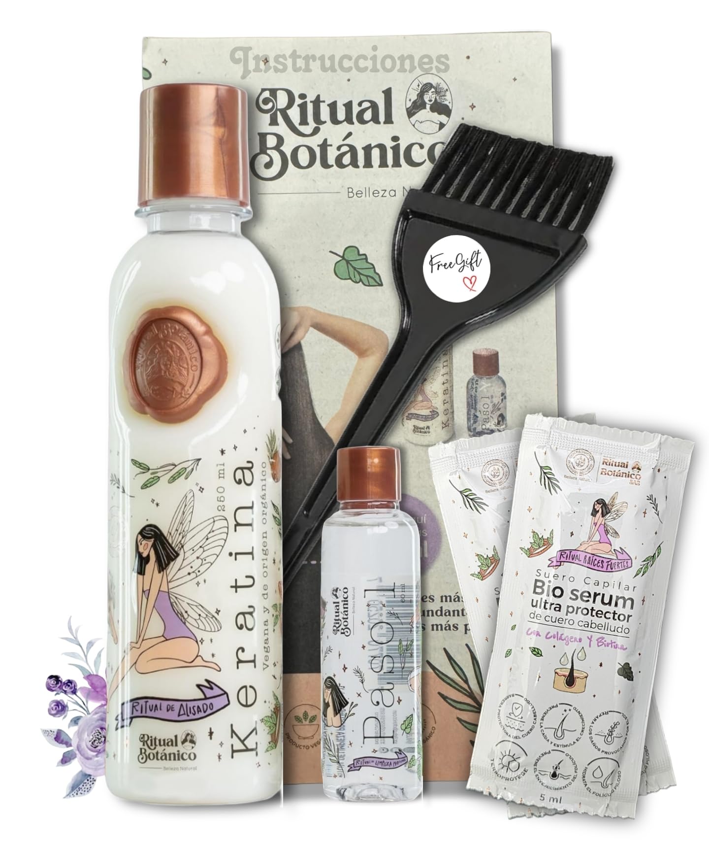 Botanical Origin Organic Keratin 250ml – 12 Natural Oils, Vegan Smoothing Includes Brush & 2 Bio Serums