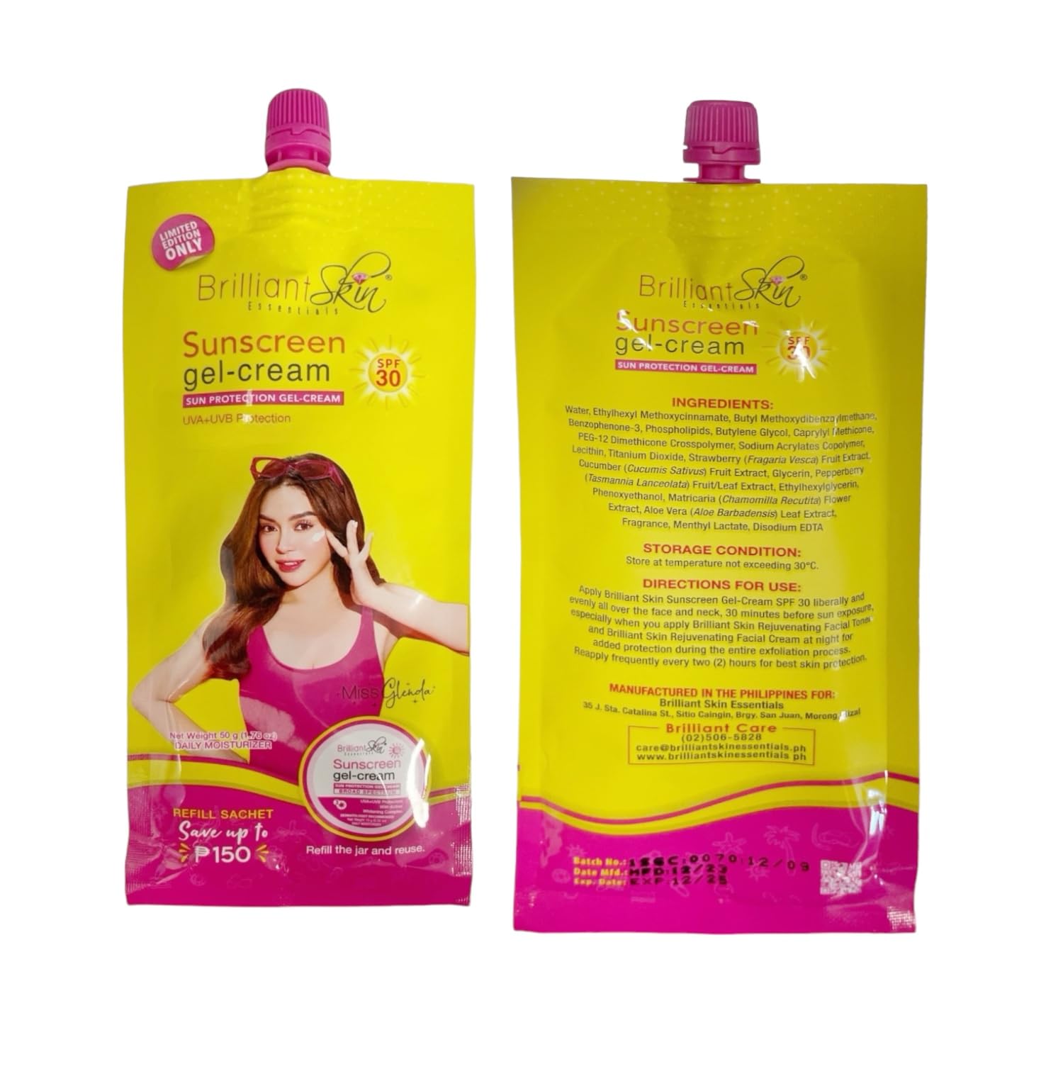 Generic 2 Sachets Brilliant Skin Essentials Sunscreen Gel-Cream SPF 30, 50g