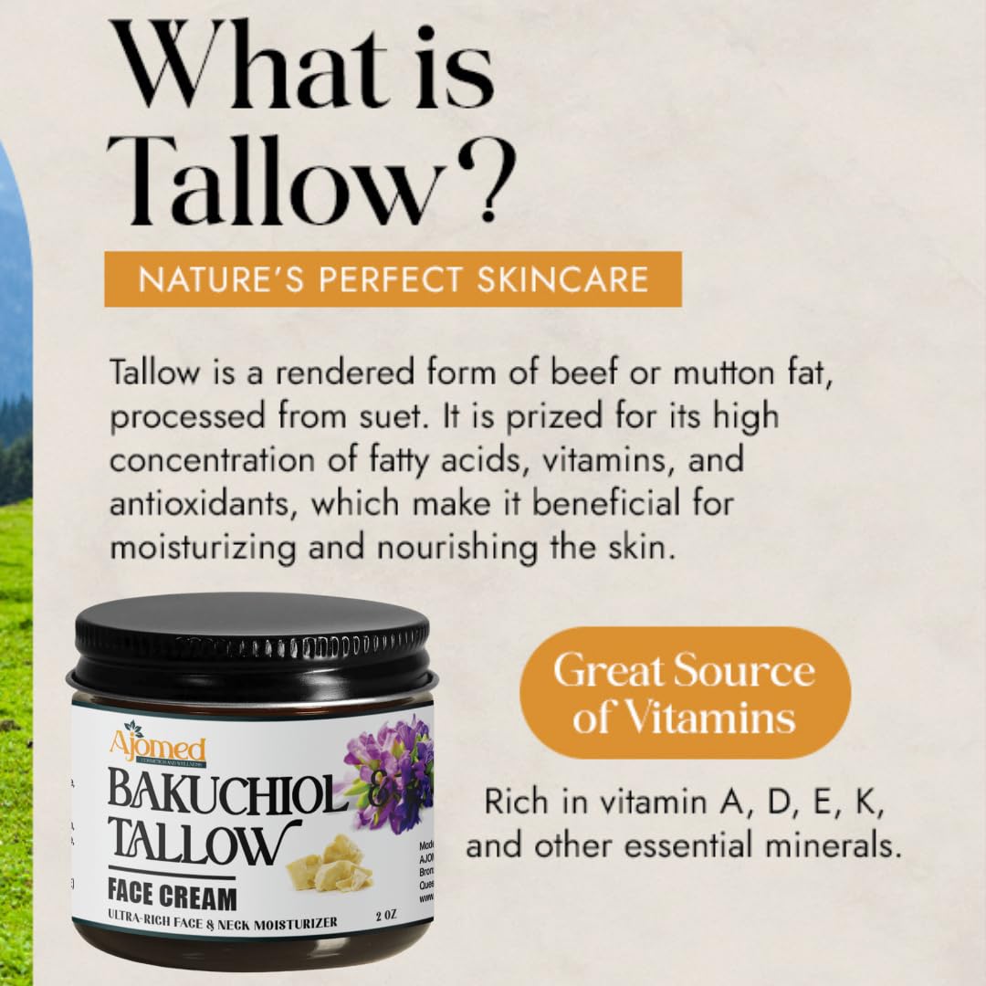 Generic Beef Tallow Face Cream with 2% Bakuchiol Oil – Handmade, Non-Greasy Anti-Aging Moisturizer