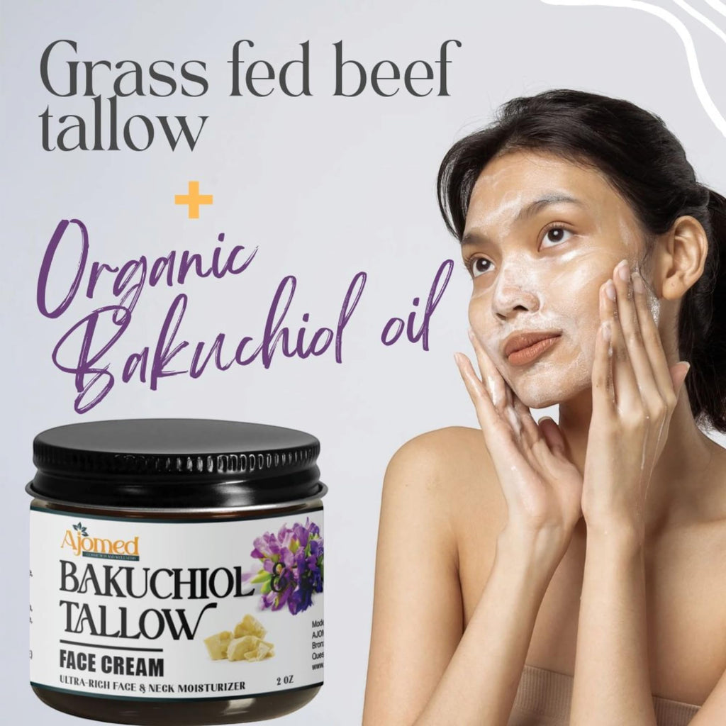 Beef Tallow Face Cream with 2% Bakuchiol Oil — Handmade, Non-Greasy Anti-Aging Moisturizer