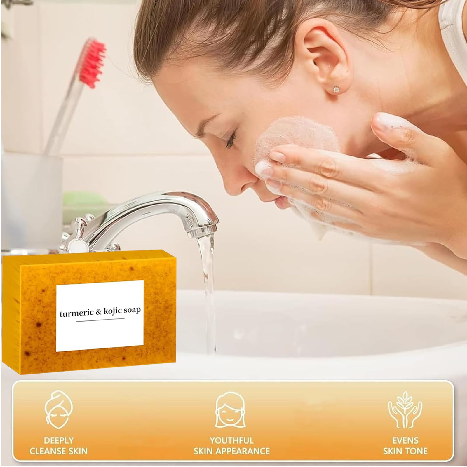 Generic Lemon Turmeric Kojic Soap 3-Piece Set with Bubble Nets