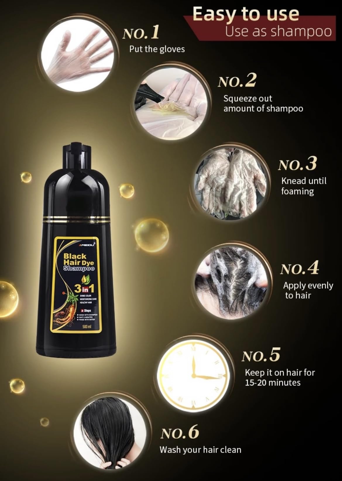 Generic Hair Dye Color Shampoo – 7 Colors Available, 500mL