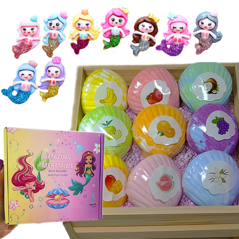 Generic Handmade Organic Bath Bomb Gift Set with Mermaid Toys – 9-Pack for Kids